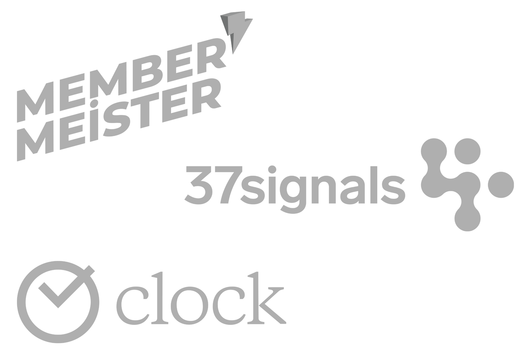 Die Logos der Rails LTS-Kunden 37 Signals, Membermeister und Clock